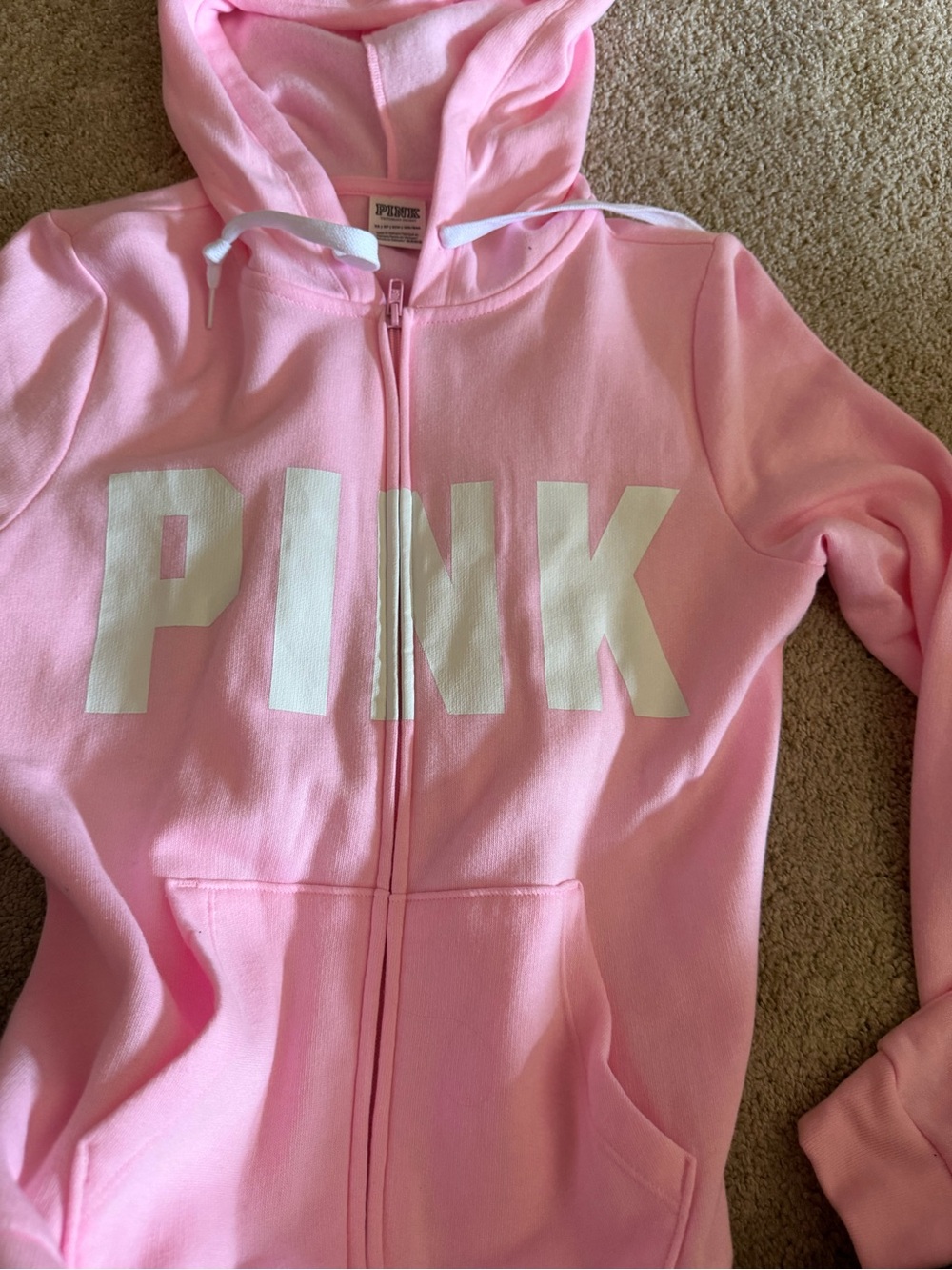 PINK Victoria's Secret Light Pink Full-Zip Hoodie with White Logo